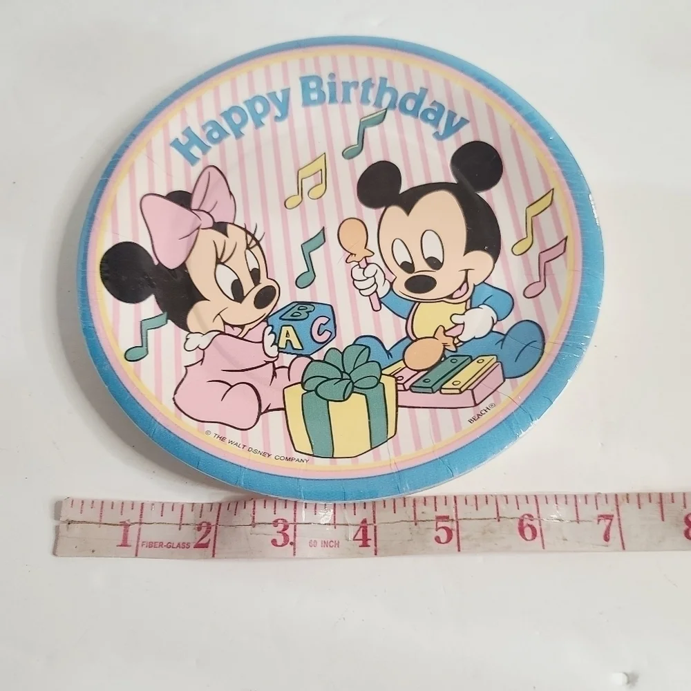 Deadstock Vintage 90s Disney Baby Mickey Minnie Happy Birthday Plates